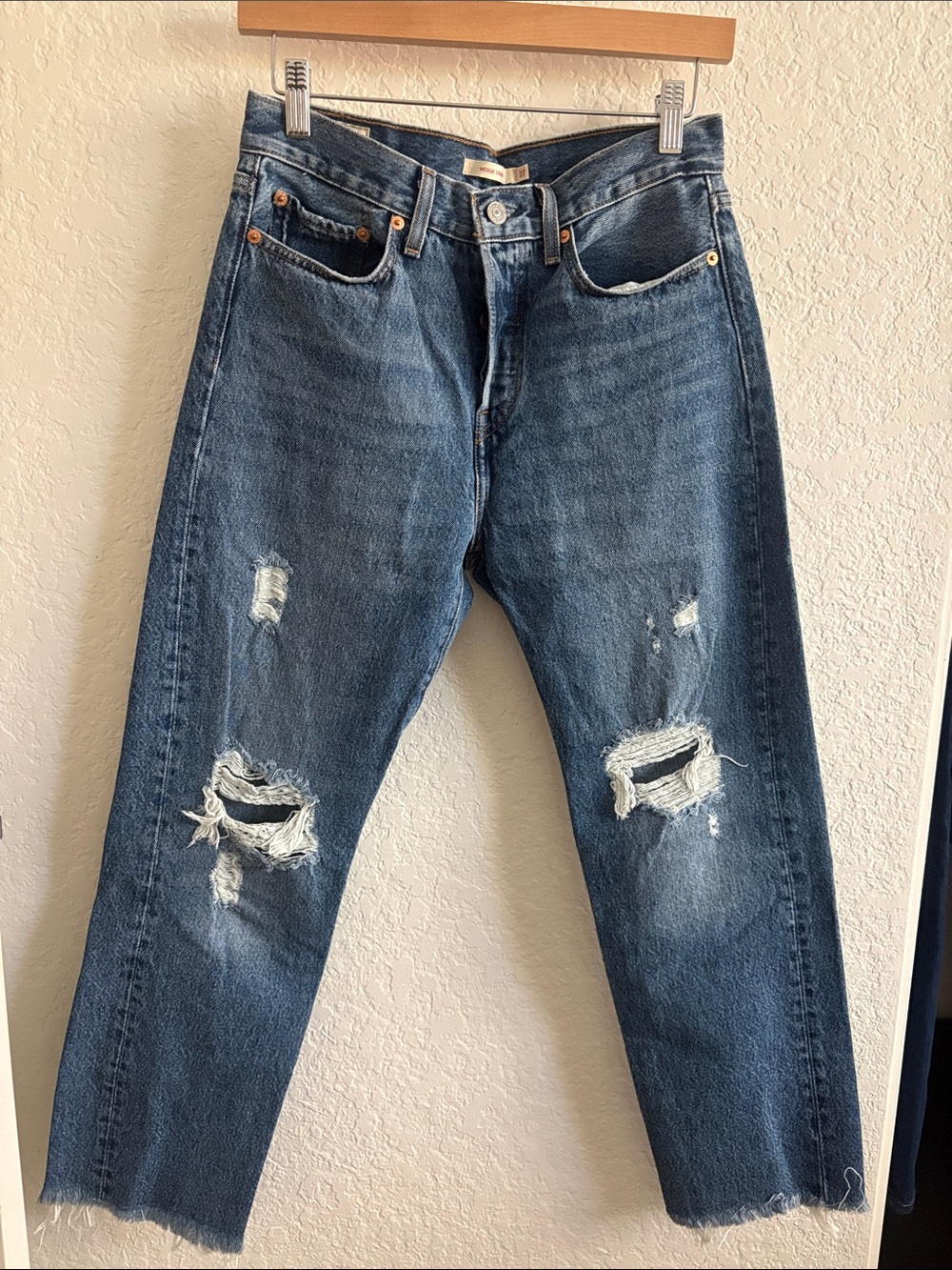 Levi's Distressed Blue Cropped Ankle Jeans